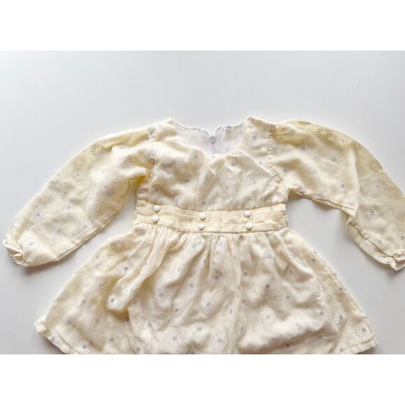 Vintage Girl's Pale Yellow Floral Cotton Gauze Peasant Dress, Size 20/3-4Y - Picture 2 of 11